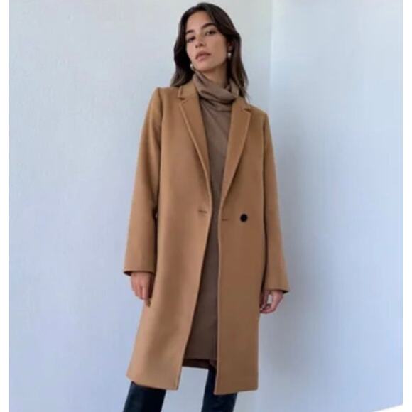 Aritzia Babaton Mulray Turtleneck Sweater Dress Wool Blend Tan - Picture 2 of 11